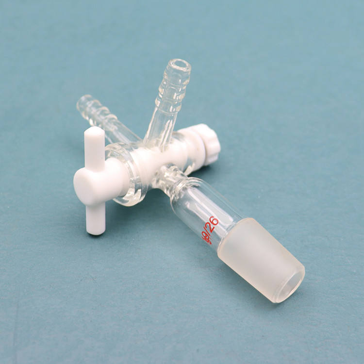 Borosilicate glass 3-way vacuum flow control adapter with stopcock and ground joints