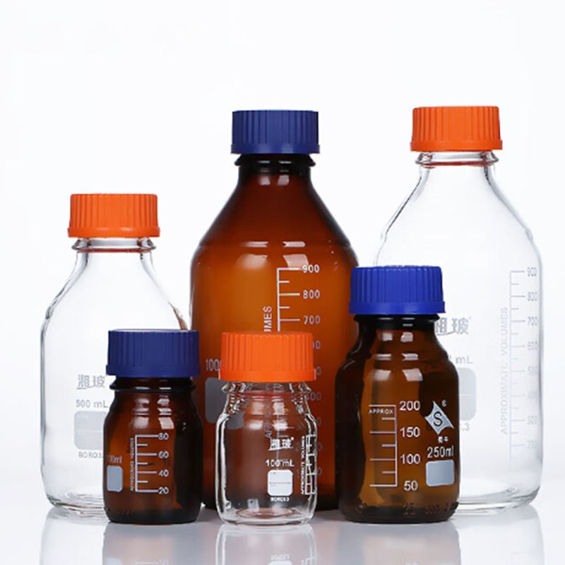 Laboratory Bottle Transparent Amber Color High Borosilicate Glass Reagent Bottle