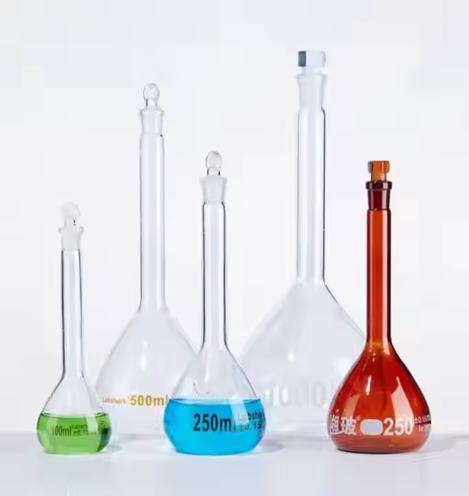 Class A Laboratory Volumetric Flask Transparent Glass 5ml to 2000ml Range for Laboratory Bottles