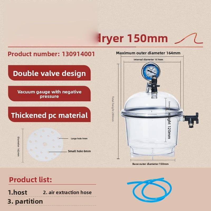 Transparent PC Laboratory Vacuum Dryer Cover Double Valve Pressure Gauge Moisture-Proof Cylinder
