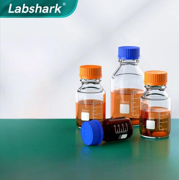 250ml Borosilicate Glass Round Laboratory Bottle with Blue Screw Cap for Media Storage and Reagents