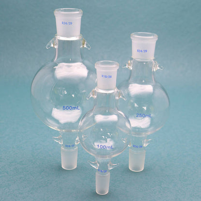 Two-neck round-bottom glass reagent/reaction bottle