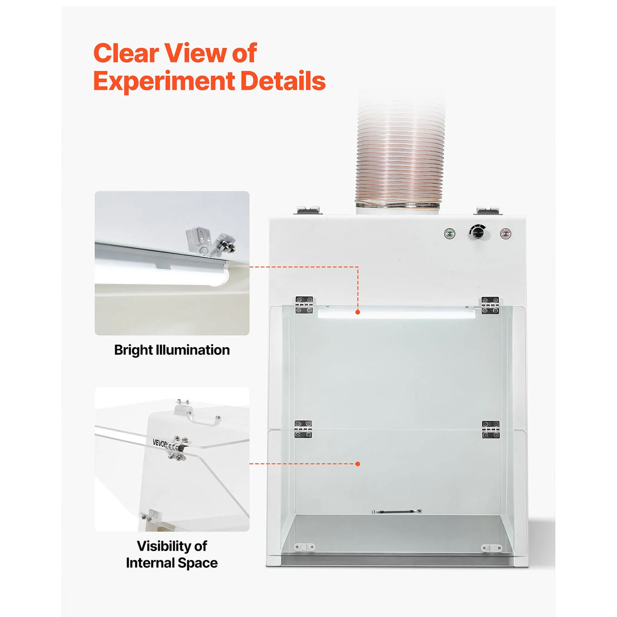 Ducted Fume Hood with LED Light and G1 Pre-Filter, Exhaust Equipment for Lab
