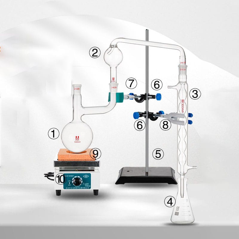 2-Neck Flask Distillation apparatus Kit with Allihn Condenser, 250-1.000 ml, include stand & heating
