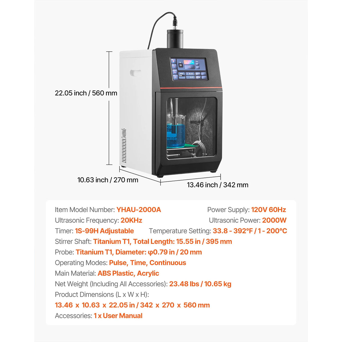 Portable Ultrasonic Homogenizer, 0.3 in Titanium Alloy Probe