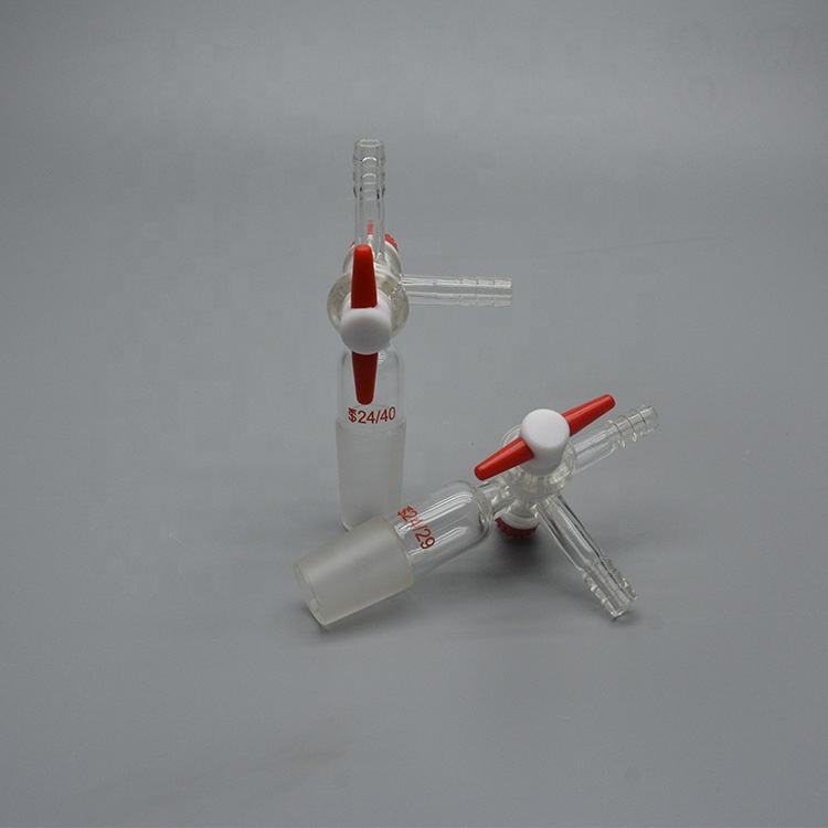 Borosilicate glass T-shape three-way adapter with PTFE stopcock