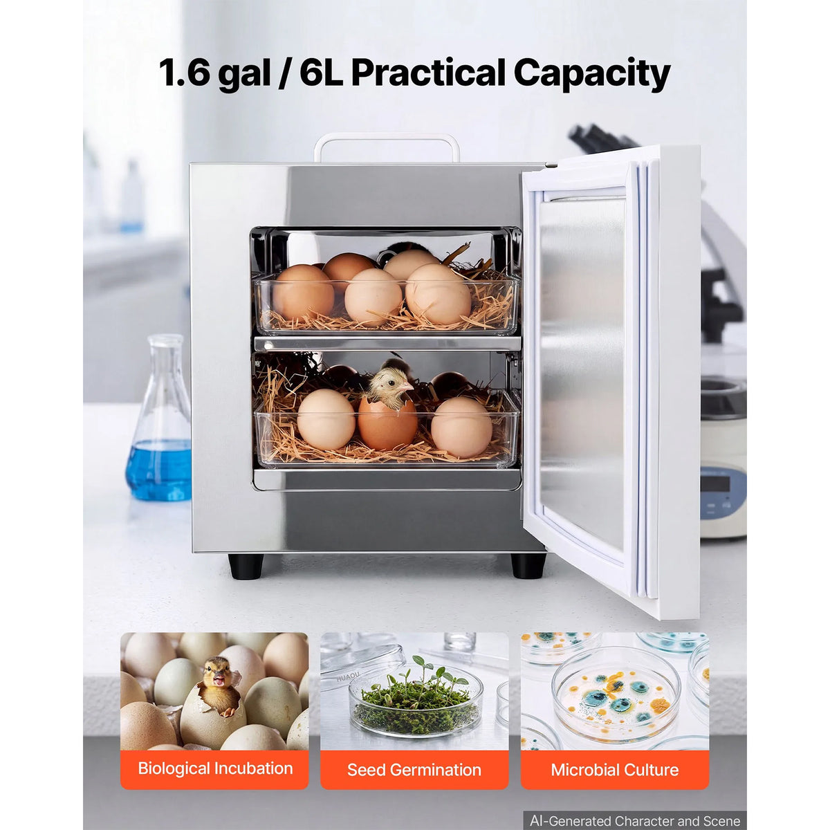 1.6 Gal / 6 L Microbiological Lab Incubator, Compact and Portable
