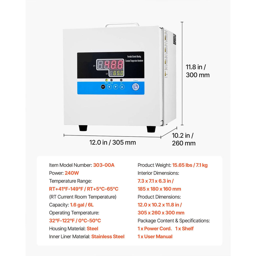 1.6 Gal / 6 L Microbiological Lab Incubator, Compact and Portable