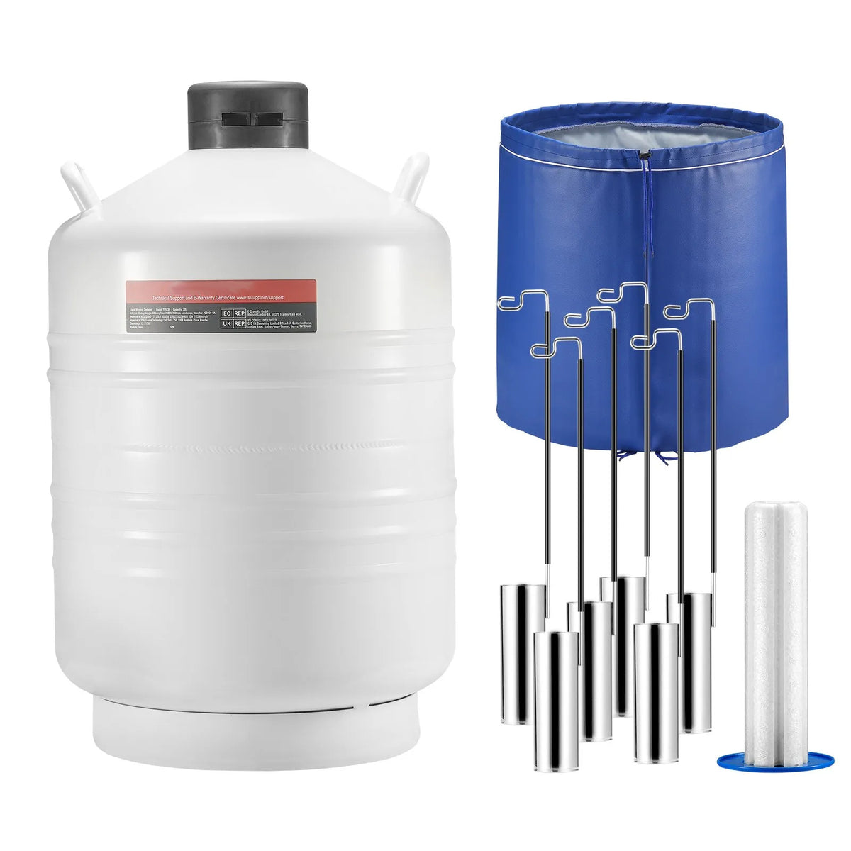 Aluminum Alloy Liquid Nitrogen Container, LN2 Tank Dewar with 6 Canisters