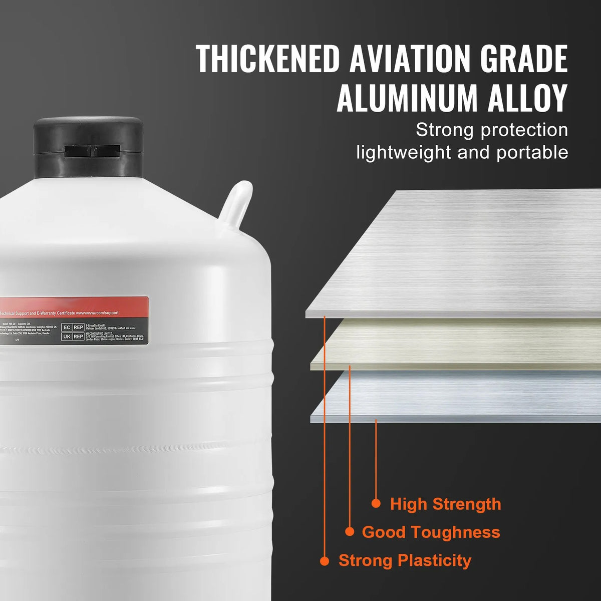 Aluminum Alloy Liquid Nitrogen Container, LN2 Tank Dewar with 6 Canisters