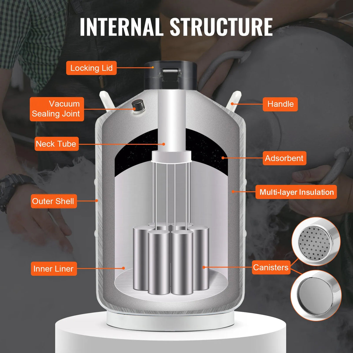 Aluminum Alloy Liquid Nitrogen Container, LN2 Tank Dewar with 6 Canisters