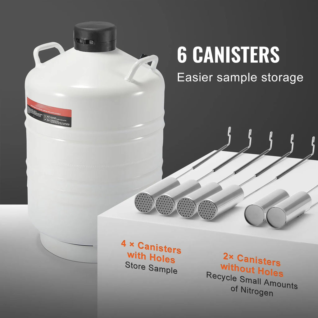 Aluminum Alloy Liquid Nitrogen Container, LN2 Tank Dewar with 6 Canisters