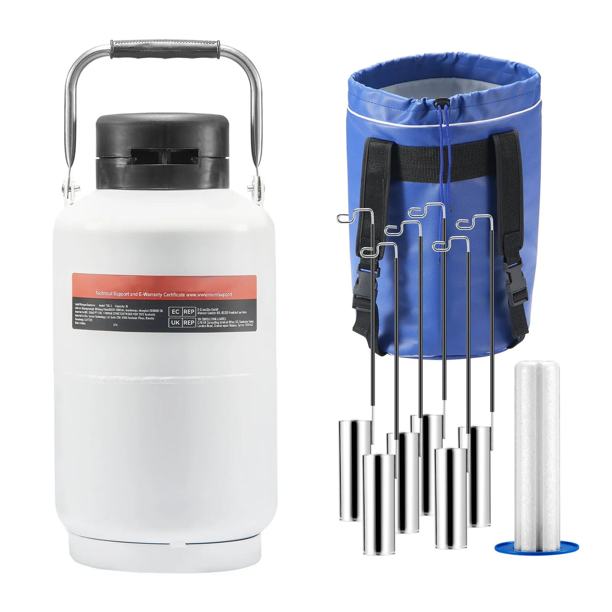 Aluminum Alloy Liquid Nitrogen Container, LN2 Tank Dewar with 6 Canisters