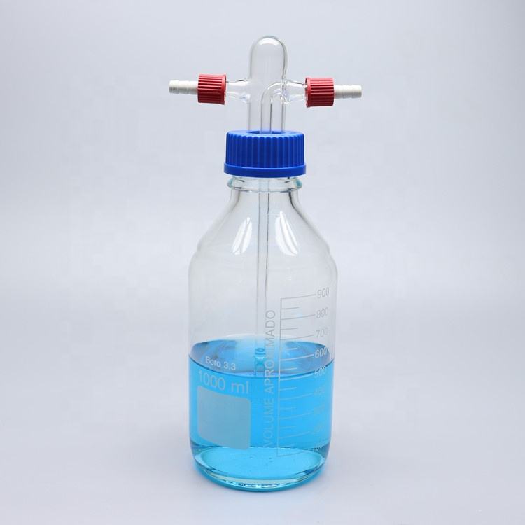 Glass Reagent/media bottle with GL45 blue screw cap ; stated thermostability -20C to 180C