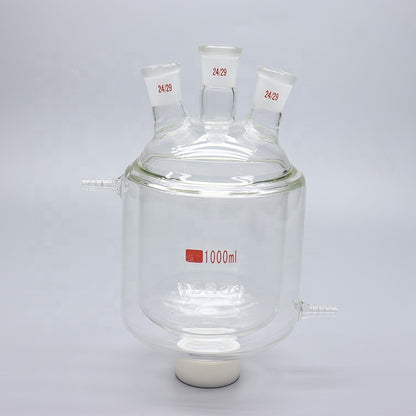 Glass Three-neck double-layer jacketed round bottom reaction flask