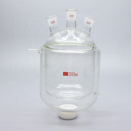 Glass Three-neck double-layer jacketed round bottom reaction flask