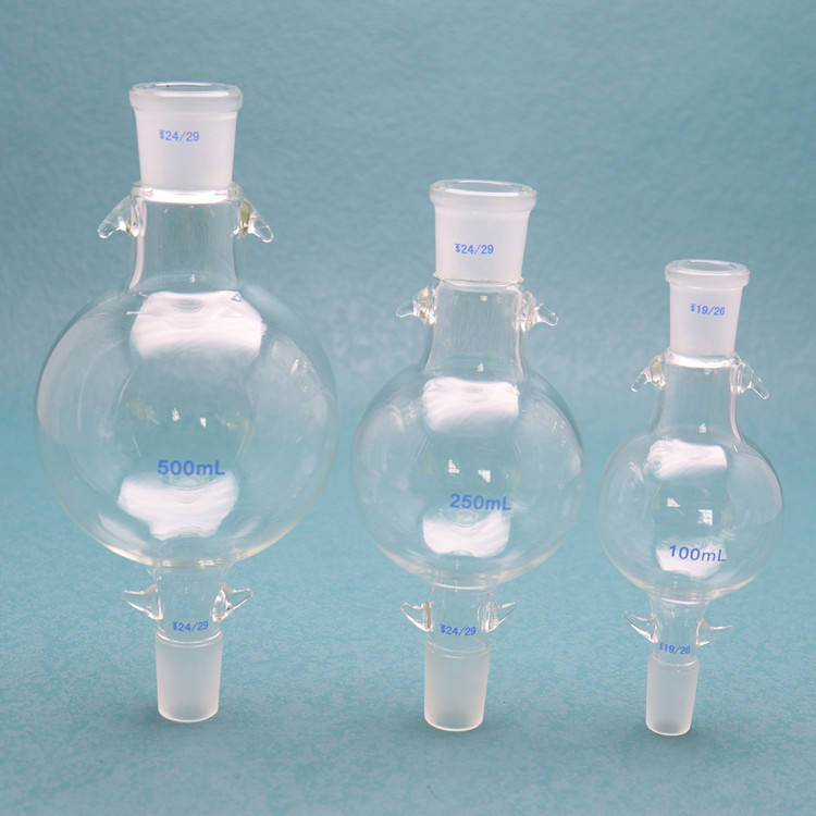 Two-neck round-bottom glass reagent/reaction bottle
