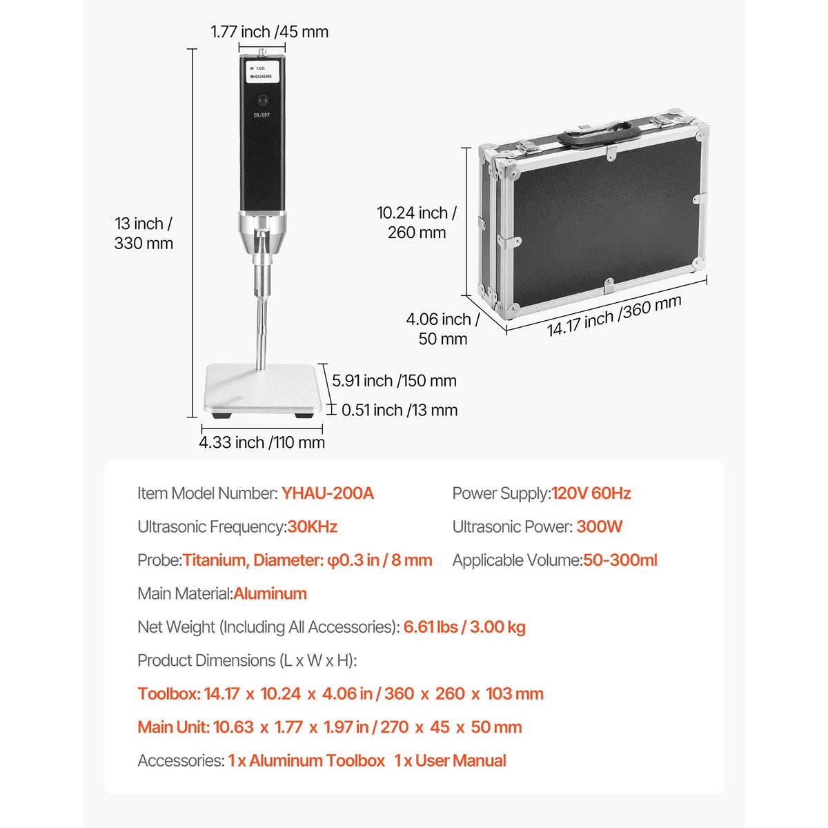 Portable Ultrasonic Homogenizer, 0.3 in Titanium Alloy Probe