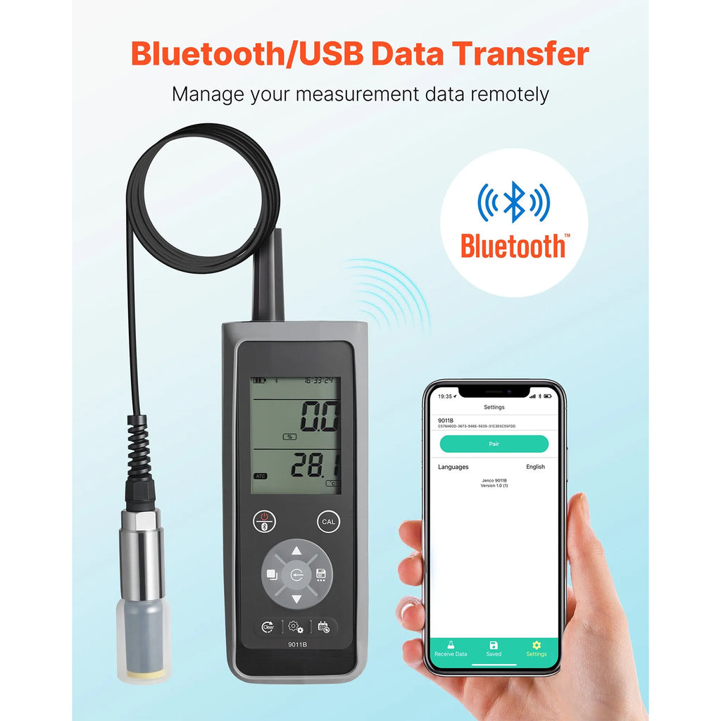 Dissolved Oxygen Meter, 0.0-50.0 mg/L Measurement Range, with 13.1 ft Cable