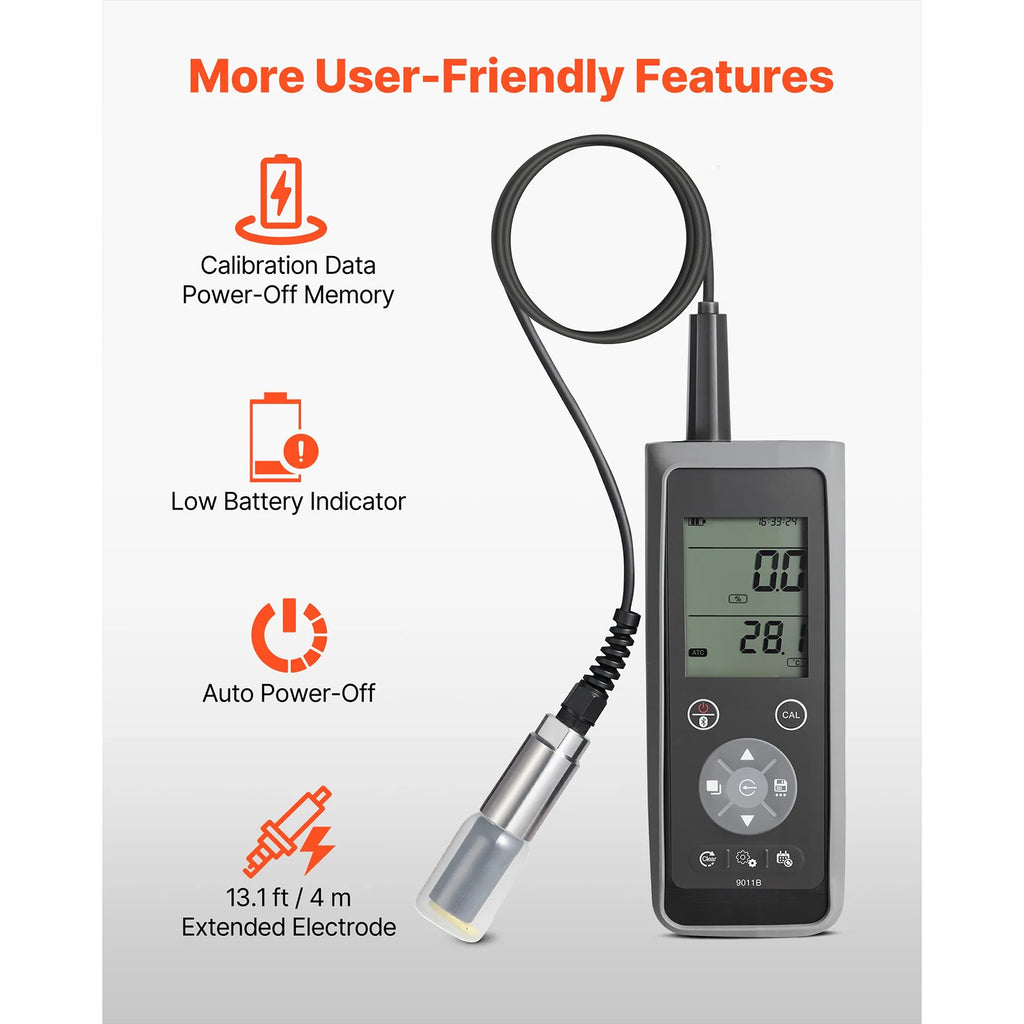 Dissolved Oxygen Meter, 0.0-50.0 mg/L Measurement Range, with 13.1 ft Cable