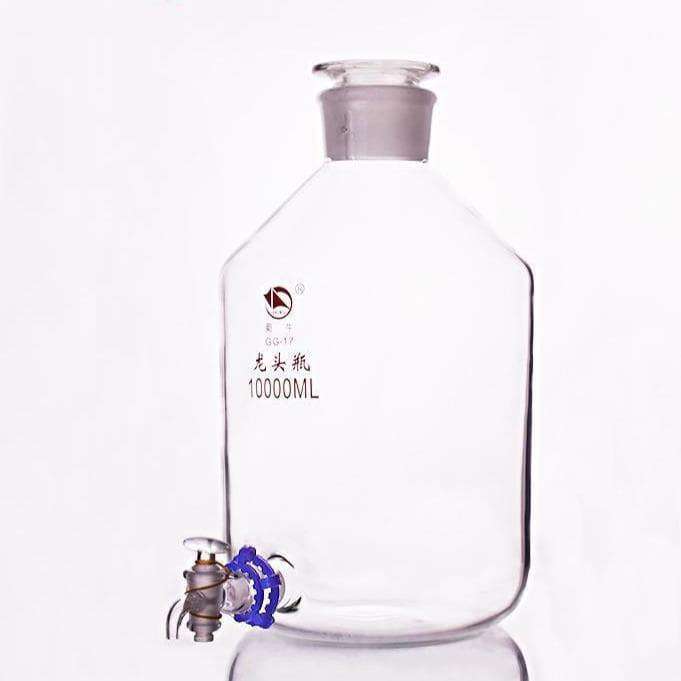 Aspirator bottle with stopper and tap, clear glass, 2.5 L to 20 L