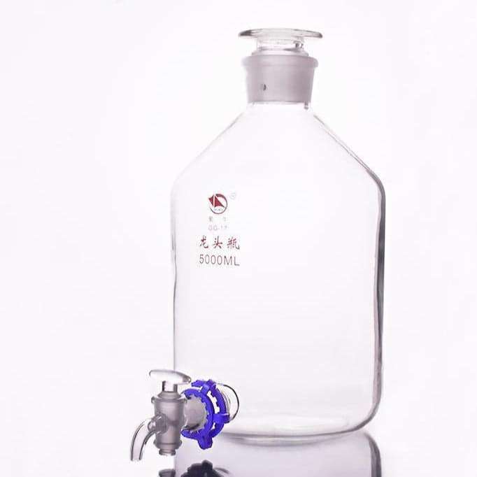 Aspirator bottle with stopper and tap, clear glass, 2.5 L to 20 L