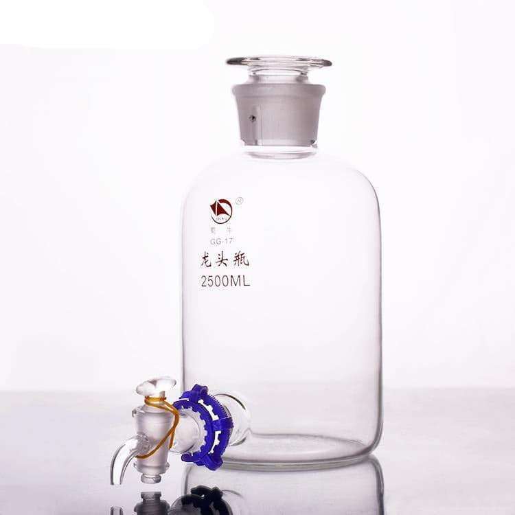 Aspirator bottle with stopper and tap, clear glass, 2.5 L to 20 L