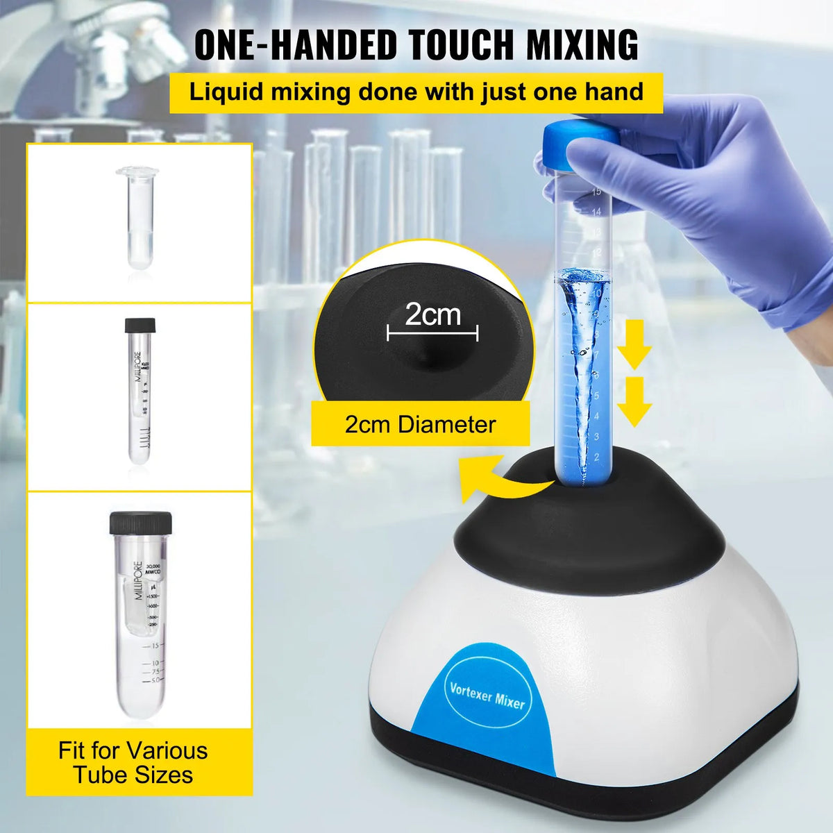 Lab 3000RPM Mini Vortex Mixer Shaker, Touch Function, Mix Up to 50ML