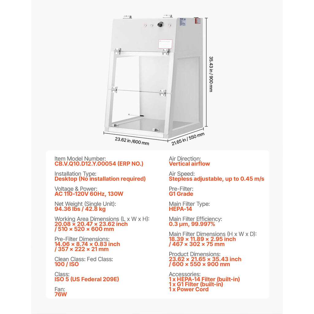 Laminar Flow Hood, Meets ISO Class 5 Clean Room Standard, for Lab Use