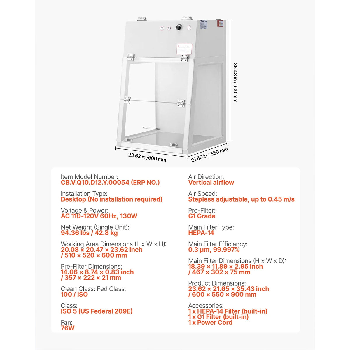 Laminar Flow Hood, Meets ISO Class 5 Clean Room Standard, for Lab Use
