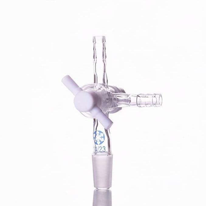 Connecting adapter with T-shaped hose connector and PTFE stopcock