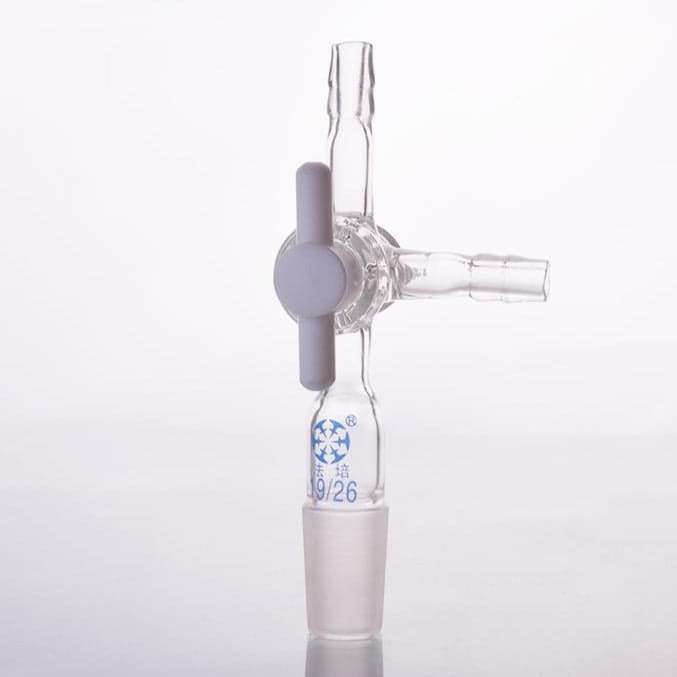 Connecting adapter with T-shaped hose connector and PTFE stopcock