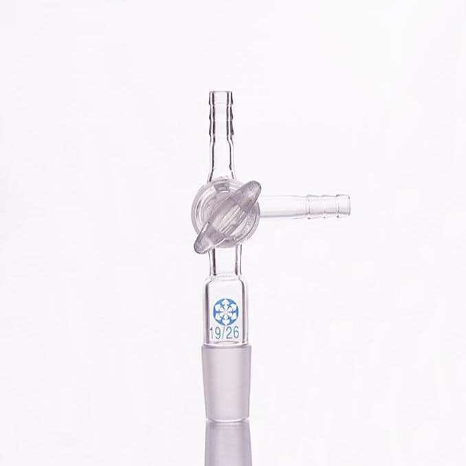 Connecting adapter with T-shaped hose connector and stopcock