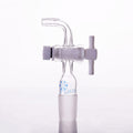 Connecting adapter with curved hose connector and PTFE stopcock