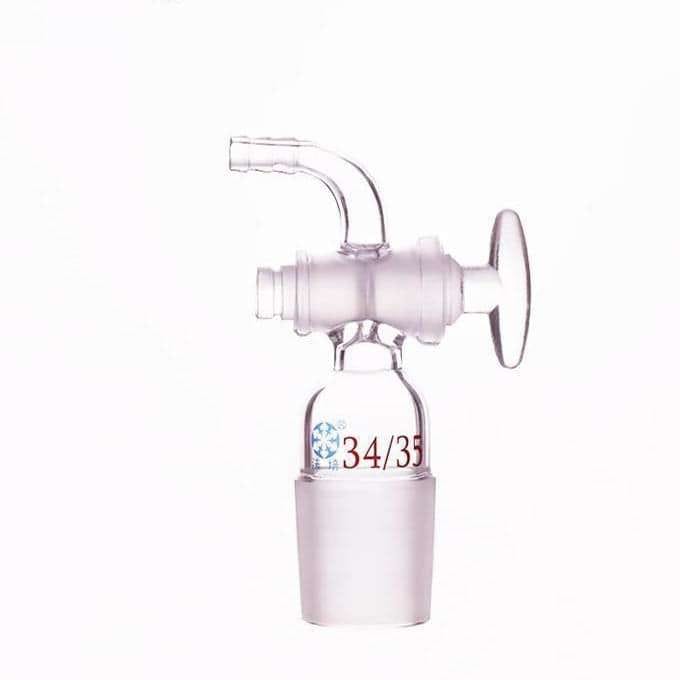 Connecting adapter with curved hose connector and glass stopcock