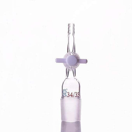 Connecting adapter with hose connector and PTFE stopcock