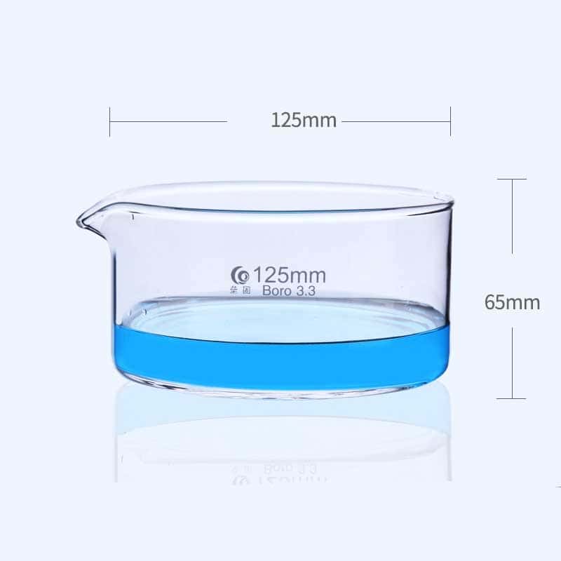 Crystallization dish with spout, clear glass, diameter 60 mm to 230 mm