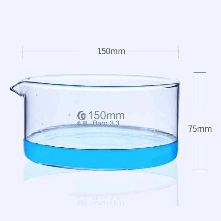 Crystallization dish with spout, clear glass, diameter 60 mm to 230 mm