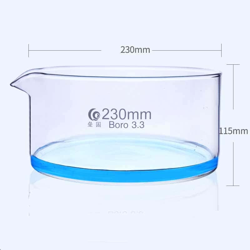 Crystallization dish with spout, clear glass, diameter 60 mm to 230 mm