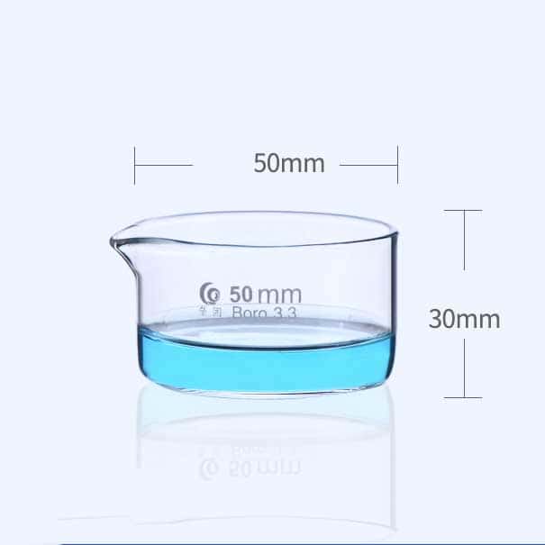 Crystallization dish with spout, clear glass, diameter 60 mm to 230 mm