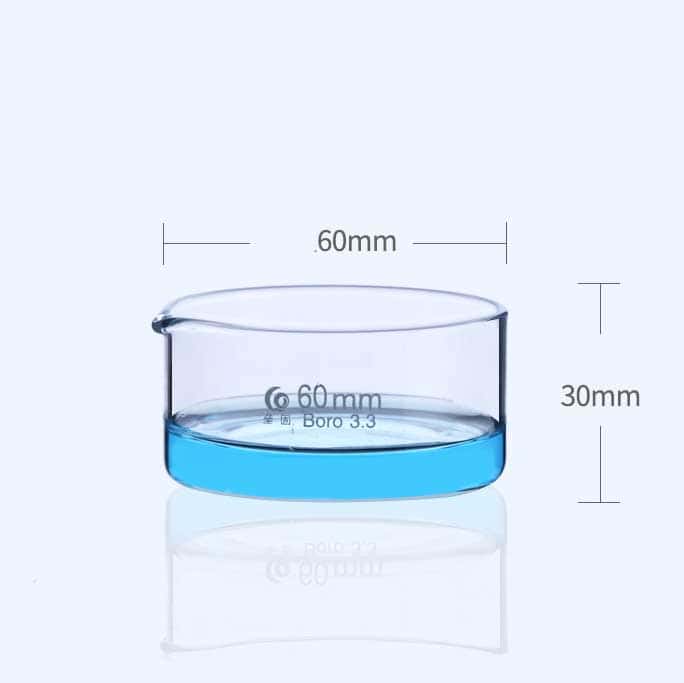 Crystallization dish with spout, clear glass, diameter 60 mm to 230 mm