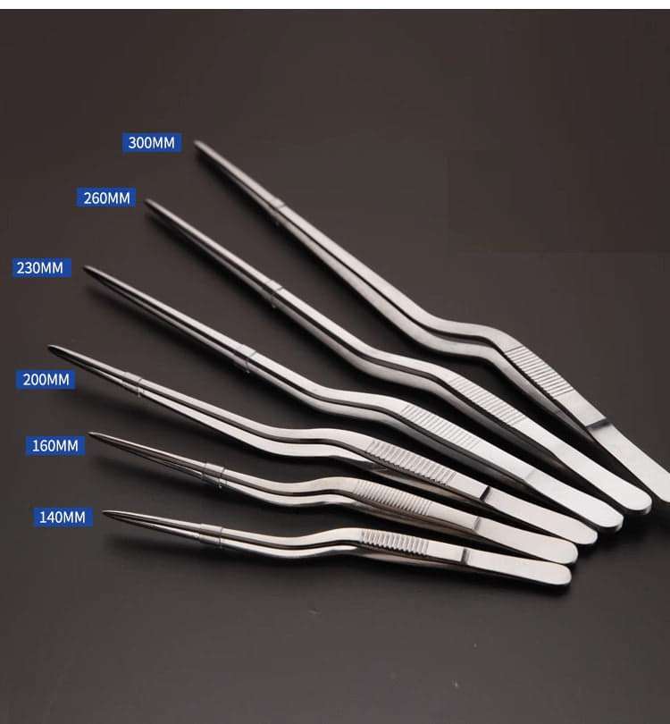 Curved tweezers, length 14 to 30 cm