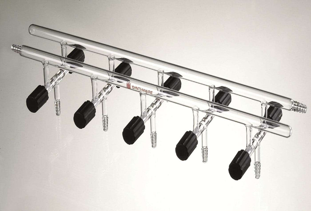 Schlenk Line with PTFE High-Vacuum Valves, Double Bank, 3-5 Ports