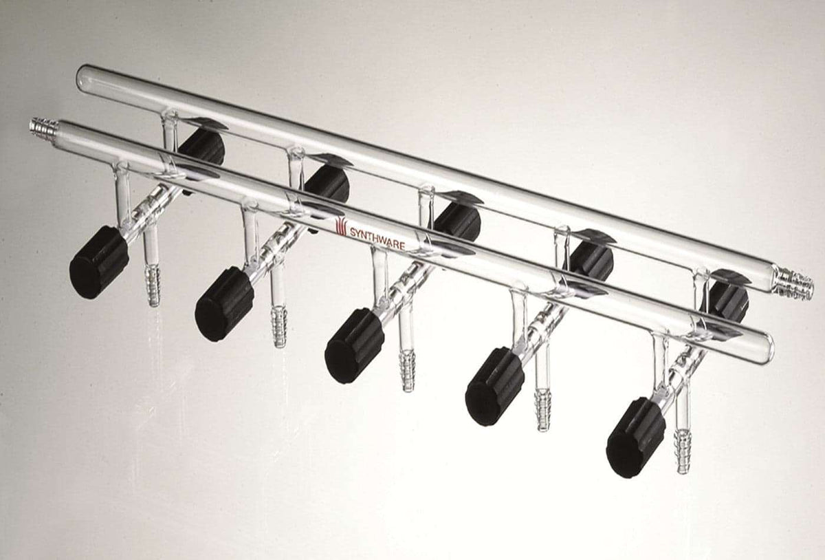 Schlenk Line with PTFE High-Vacuum Valves, Double Bank, 3-5 Ports