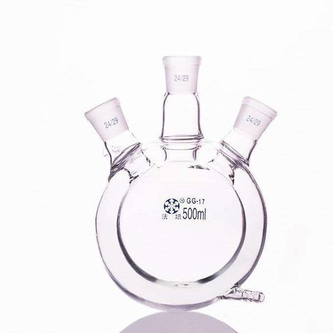 Double Jacketed Three-Neck Round Bottom Flask, 500–2000 ml, Borosilicate Glass 3.3
