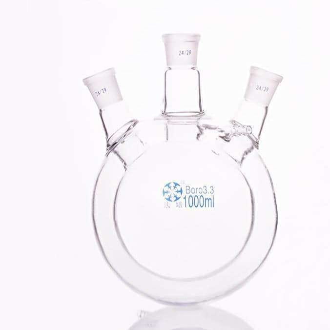 Double Jacketed Three-Neck Round Bottom Flask, 500–2000 ml, Borosilicate Glass 3.3