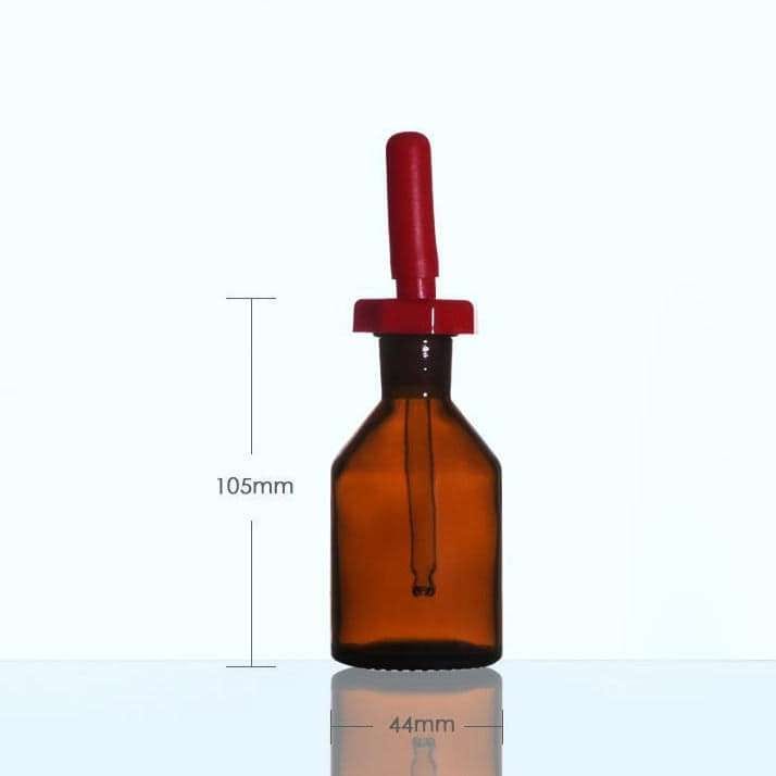 Dropper bottle with pipette and cover, brown glass, 30 ml to 125 ml