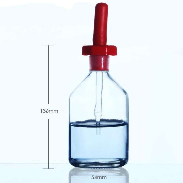 Dropper bottle with pipette and cover, clear glass, 30 ml to 125 ml
