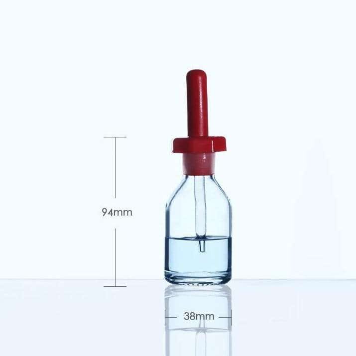 Dropper bottle with pipette and cover, clear glass, 30 ml to 125 ml