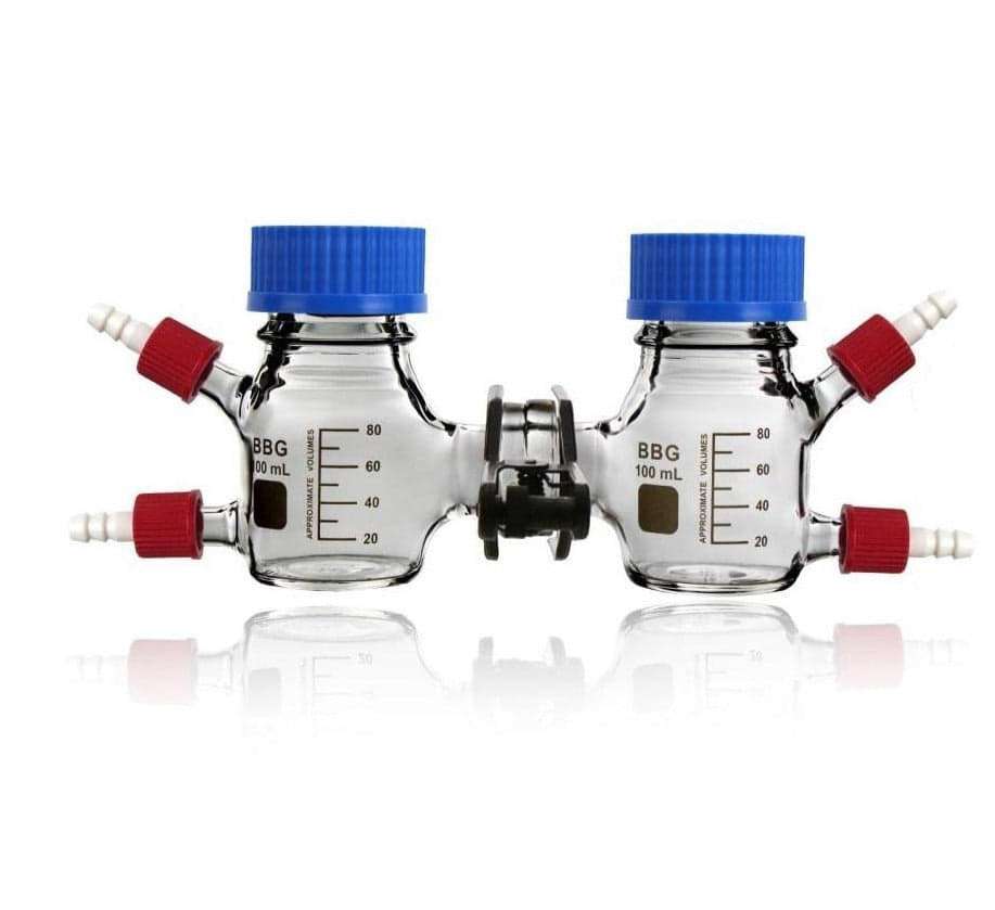 Dual Chamber H-Cell Membrane Reactor for Microbial Fuel Cell (MFC), 100 to 1,000 ml